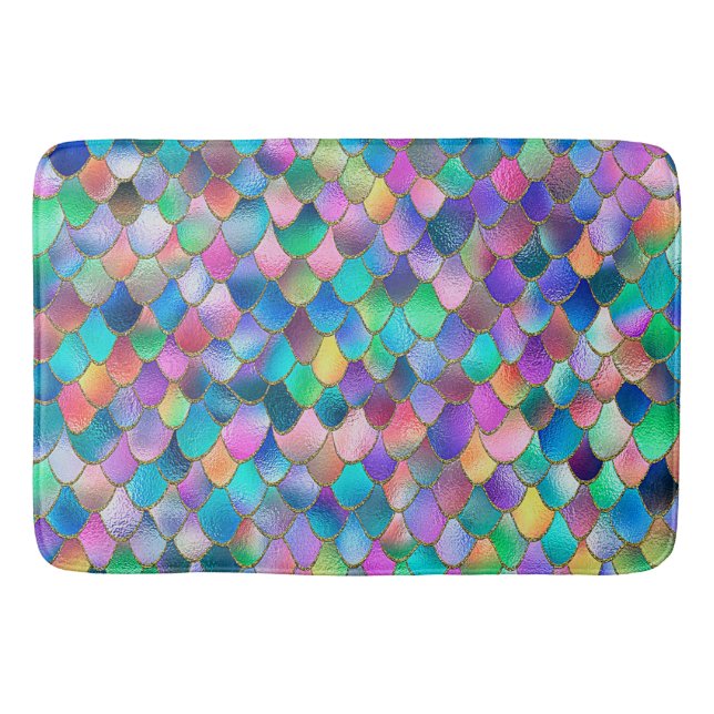 Wonky Rainbow Glitter Metall Sjöjungfru Scales Badrumsmatta (Framsidan)