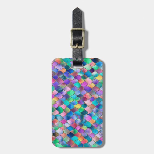 Wonky Rainbow Glitter Metall Sjöjungfru Scales Bagagebricka (Vertikal Framsida)