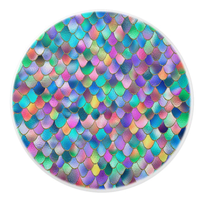 Wonky Rainbow Glitter Metall Sjöjungfru Scales Knopp (Framsidan)