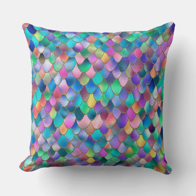 Wonky Rainbow Glitter Metall Sjöjungfru Scales Kudde (Framsida)
