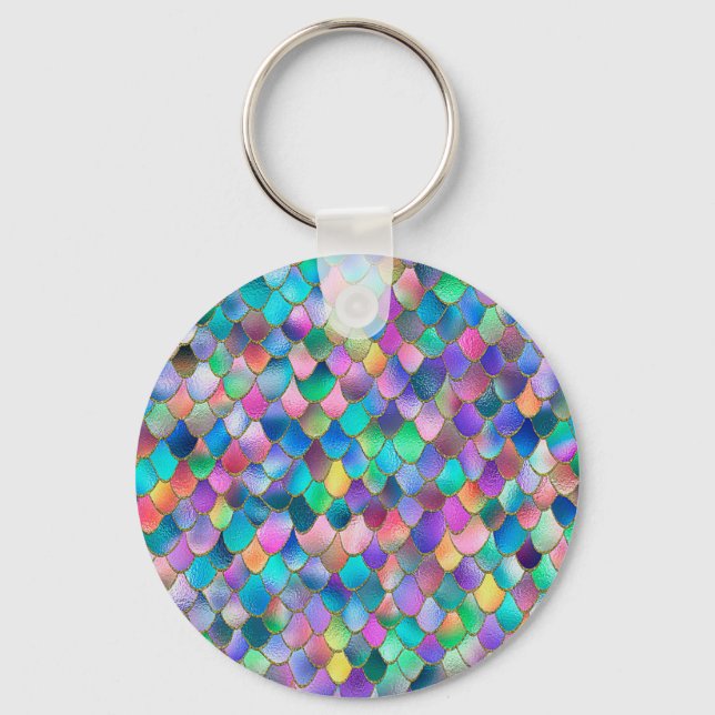Wonky Rainbow Glitter Metall Sjöjungfru Scales Nyckelring (Framsida)