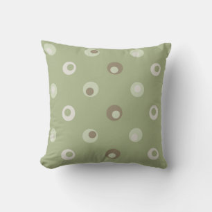 Wonky Retro Polka dots, Sage, Avocado, Tan Kudde