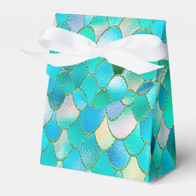 Wonky Watercolor Teal Glitter Metall Sjöjungfru Sc Presentaskar (Framsidan Sidan)