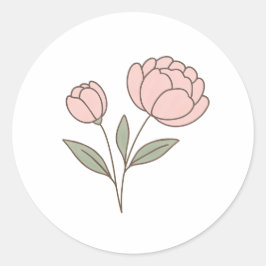 Wonky Zoo Peonies Classic Round Sticker Runt Klistermärke