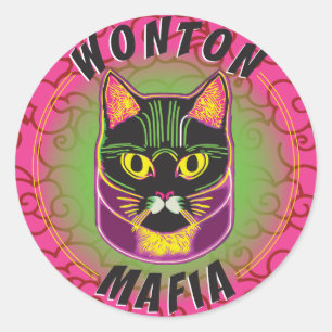 Wonton Mafia Cat Sticker Runt Klistermärke