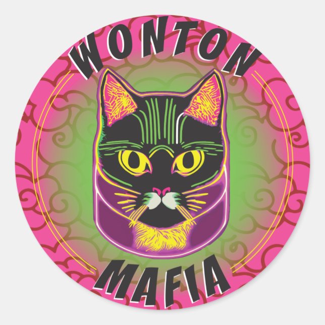 Wonton Mafia Cat Sticker Runt Klistermärke (Framsida)