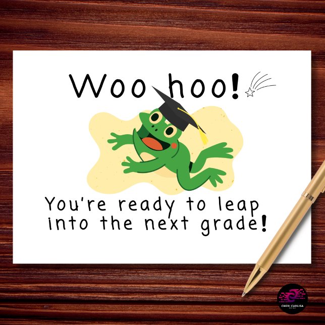 Woo Hoo Hoppa Till Nästa Årskurs Grattis Kort (Woo hoo—time to leap to the next grade! 🐸🎓)