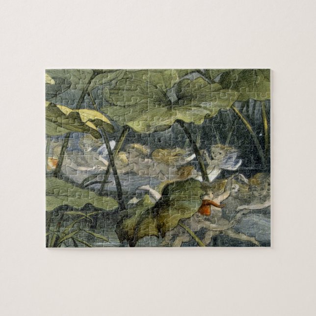 Wood älvor på lek, illustration från 'i Fairylan Pussel (Horisontell)