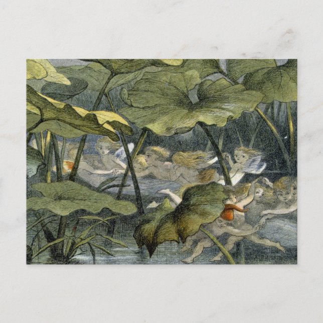 Wood älvor på lek, illustration från 'i Fairylan Vykort (Framsida)