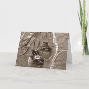 Wood Anka Drake och Hen i Sepia Kort