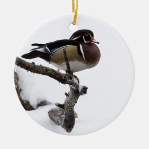 Wood anka i snö julgransprydnad keramik