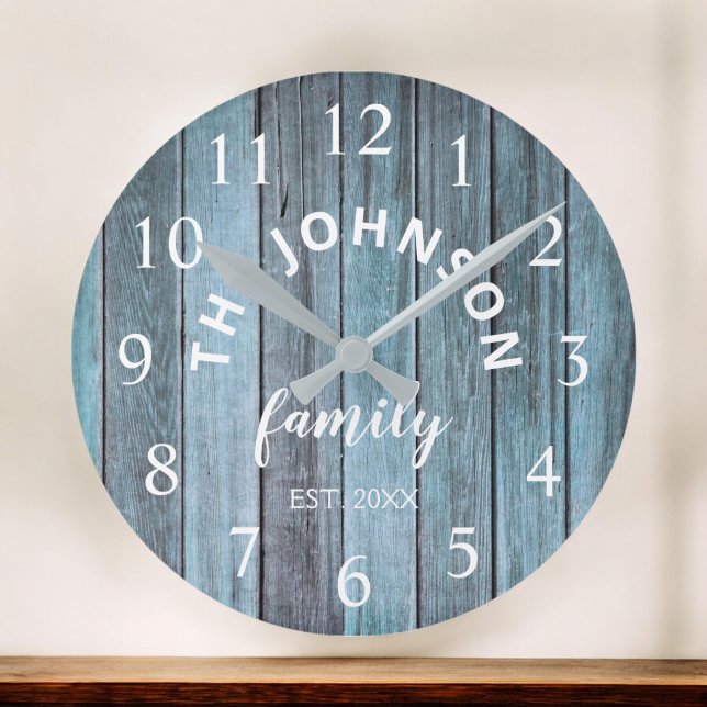 Wood Anpassningsbar Family Namn Rustic Beach House Stor Klocka (Skapare uppladdad)