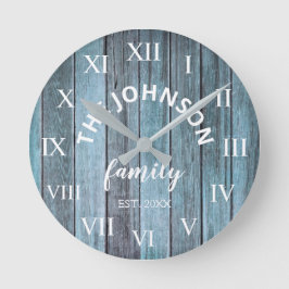 Wood Anpassningsbar Family Namn Rustic Beach Rund Klocka