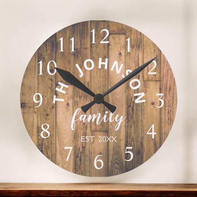Wood Anpassningsbar Family Namn Rustic Farmhouse Stor Klocka (Skapare uppladdad)
