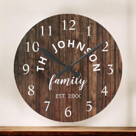 Wood Anpassningsbar Family Namn Rustic Farmhouse Stor Klocka