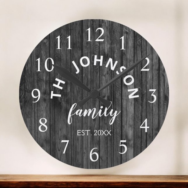 Wood Anpassningsbar Family Namn Rustic Farmhouse Stor Klocka (Skapare uppladdad)