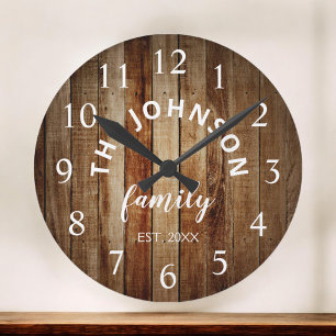 Wood Anpassningsbar Family Namn Rustic Farmhouse Stor Klocka