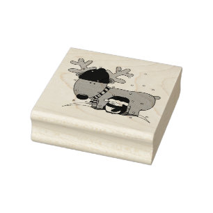 Wood Art Frimärke/Rudolph och Penguin Stämpel