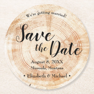 Wood Bark Disk Rustic Bröllop spara datum Underlägg Papper Rund
