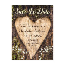 Wood Bark Heart Baby Utandning Bröllop spara datum