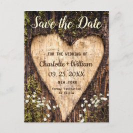 Wood Bark Heart Baby Utandning Bröllop spara datum Vykort