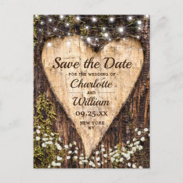 Wood Bark Heart Baby Utandning Bröllop spara datum Vykort