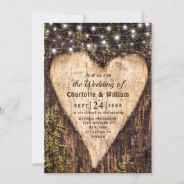 Wood Bark Heart Rustic Bröllop Inbjudningar