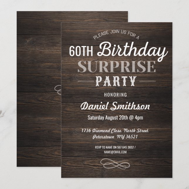 Wood Birthday Surprise Rustic Manar Womens Inbjuda Inbjudningar (Fram/baksida)