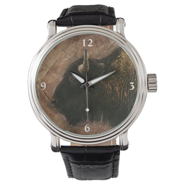 Wood Bison Buffalo Watch Armbandsur (Framsida)