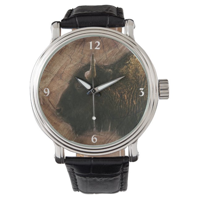 Wood Bison Buffalo Watch Armbandsur (Framsida)