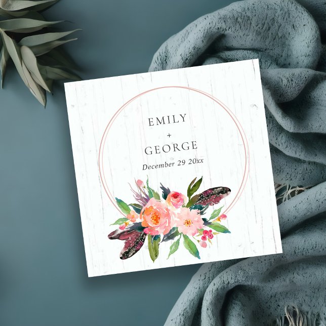 WOOD BOHO  BLOMMIGT WREATH BRÖLLOP WEBBPLATS OSA FYRKANTIGT VISITKORT (Skapare uppladdad)