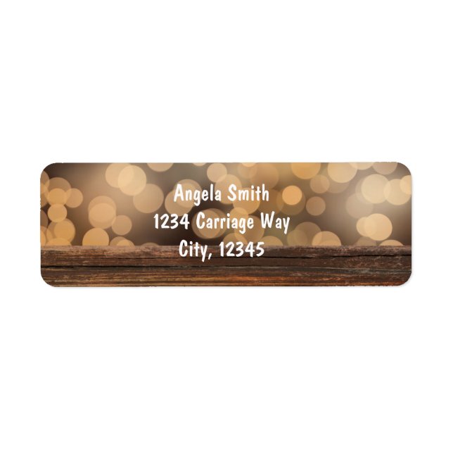 Wood + Bokeh Ljus Land Rustic Address Label Returadress Etikett (Framsidan)
