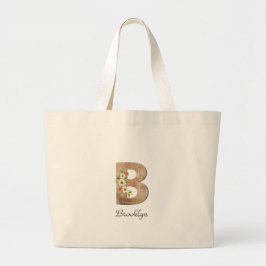 Wood brev B-blommonogram pension Tote Bag Jumbo Tygkasse