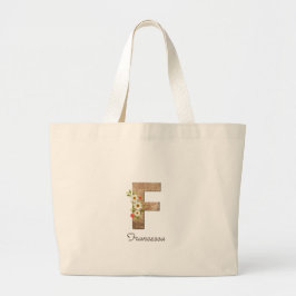 Wood brev F-blommonogram pension Tote Bag Jumbo Tygkasse