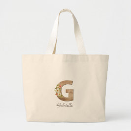 Wood brev G-blommonogram pension Tote Bag Jumbo Tygkasse