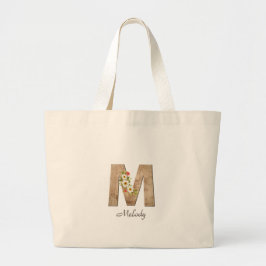 Wood brev M-blommonogram pension Tote Bag Jumbo Tygkasse