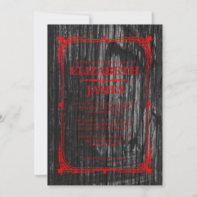 Wood bröllopinbjudningar för svart & för röd inbjudningar (Framsida)