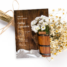Wood Bucket White Daisys Quinceañera Barn Party Inbjudningar
