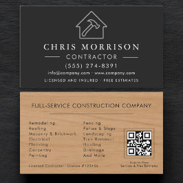 Wood Building Construction Black Silver QR Code Visitkort