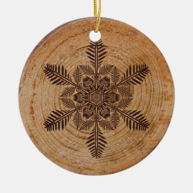 Wood Burn Snowflake Julgransprydnad Keramik (Framsidan)