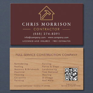 Wood Byggnad Construction Burgundy Guld QR-kod Visitkort