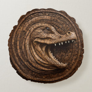 Wood Carved Australian Crocodile Rund Kudde