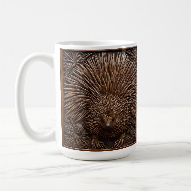 Wood Carved Australian Echidna Kaffemugg (Vänster)