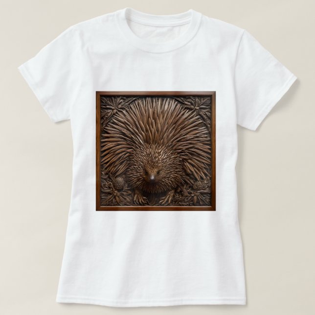 Wood Carved Australian Echidna T Shirt (Design framsida)