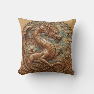 Wood carving effect Throw Cushion dragon Kudde