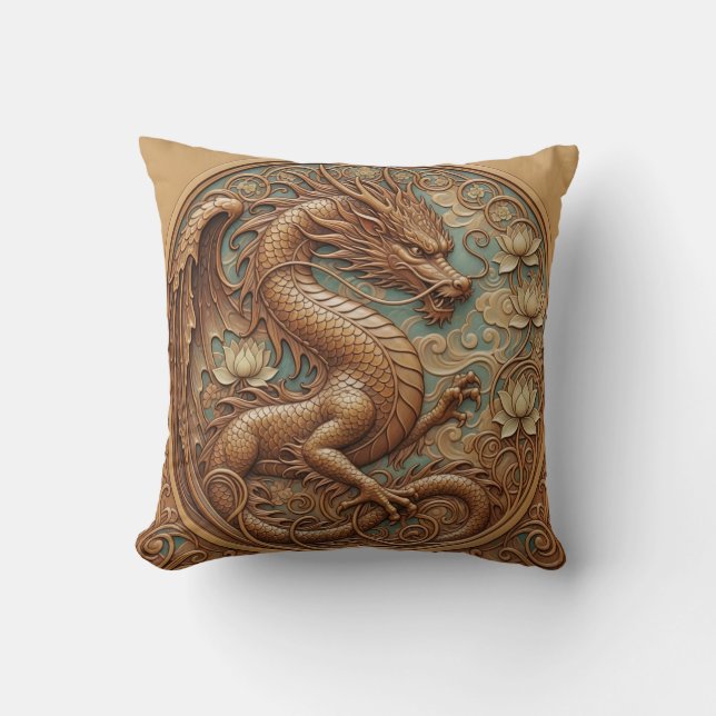 Wood carving effect Throw Cushion dragon Kudde (Framsida)
