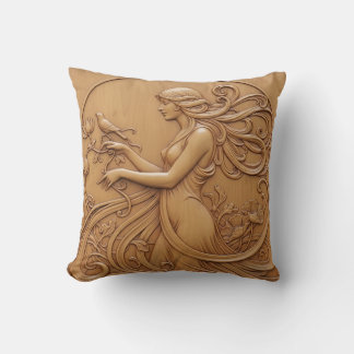 Wood carving effect Throw Cushion Kudde