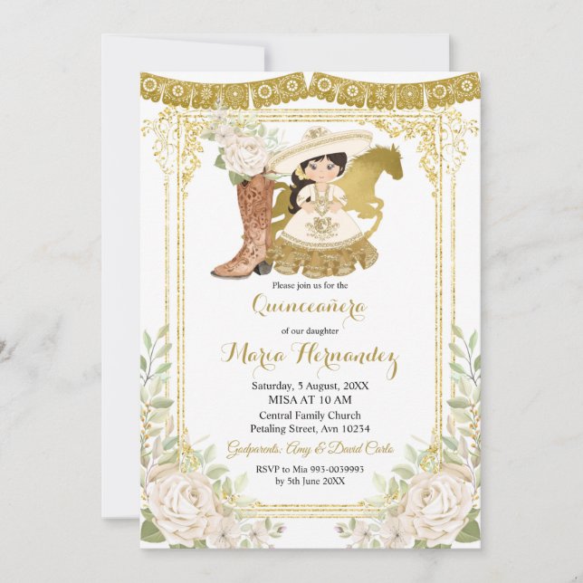 Wood Charro White Charra Quinceanera-inbjudan Inbjudningar (Framsida)