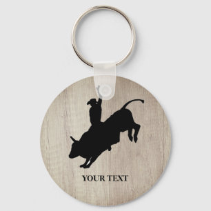 Wood Design Rodeo Cowboy Bull Riding Nyckelring