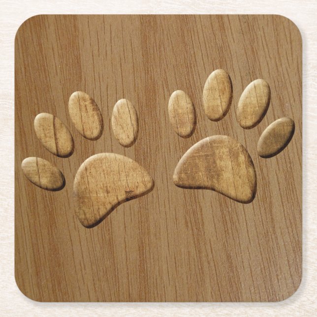 Wood Dog Paw Prints Underlägg Papper Kvadrat (Framsidan)